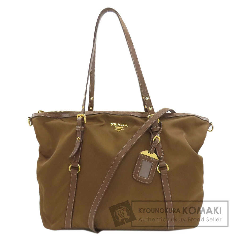 Prada Tessuto leather 2way tote bag dual shoulder Bag Brown